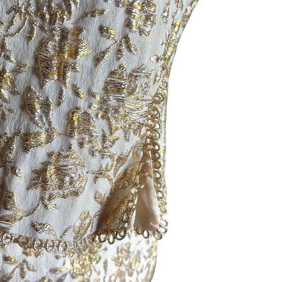 Vintage 50s Gold Silver Jacquard Brocade Wiggle Dress Vest Set Cocktail Pinup - Picture 11 of 14